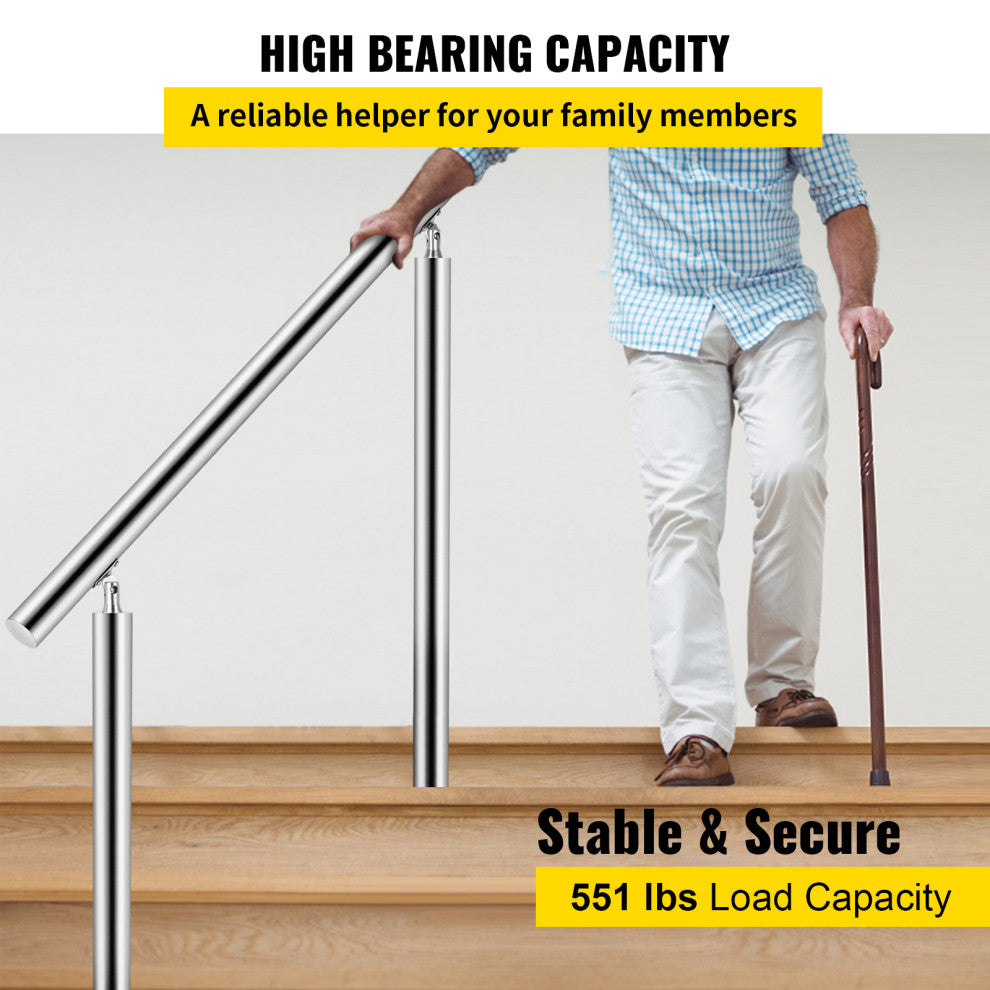 Stainless Steel Handrail Silver Outdoor Stair Railing, 39.4in/100cm