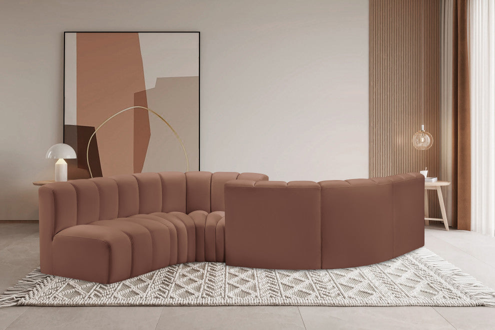 Arc Vegan Leather Upholstered 6-Pc. Facing Modular Sectional, Cognac