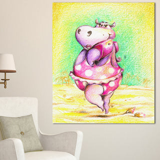 Cute Hippo Goes Swimming, Abstract Canvas Art Print, 30"x40"