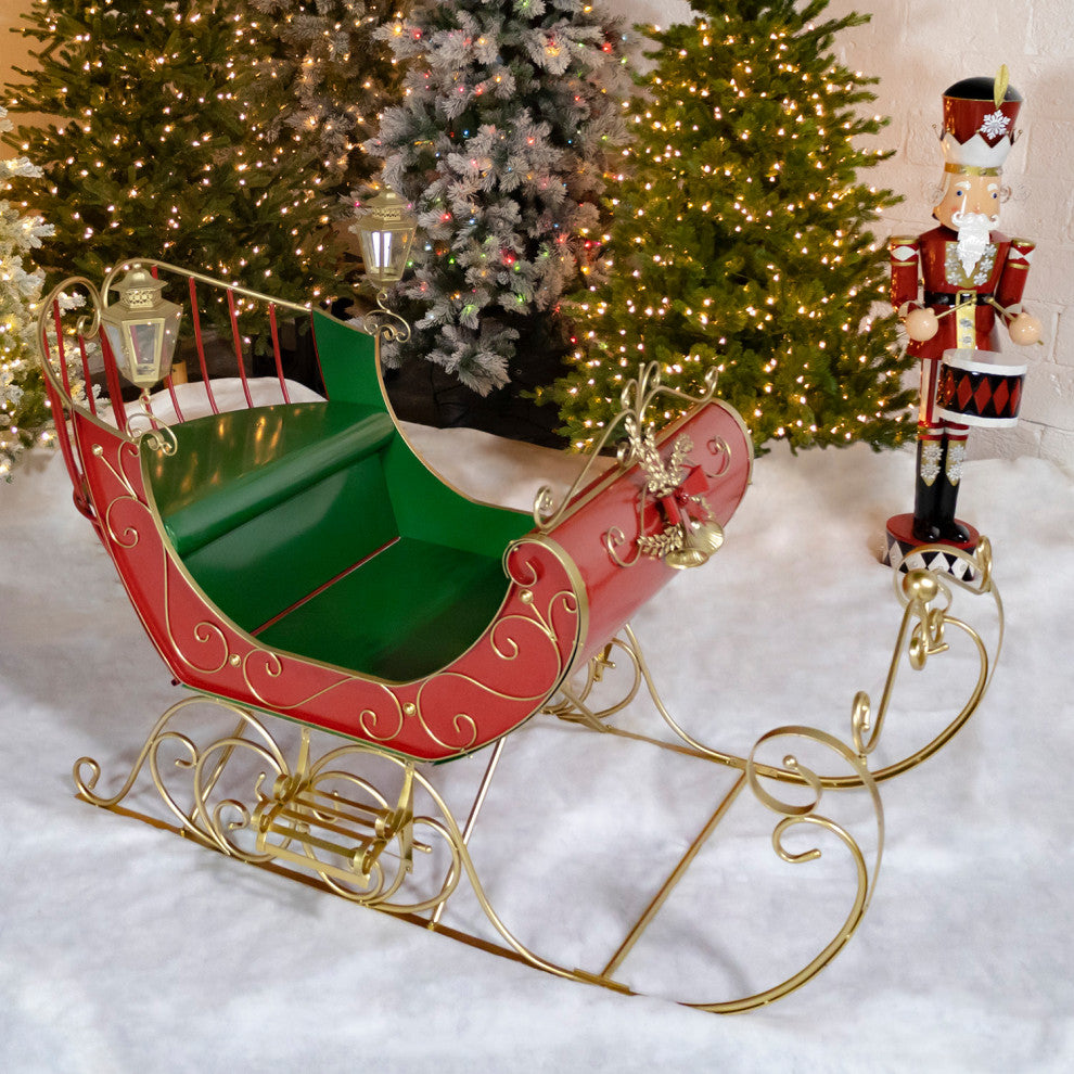 Large Victorian Christmas Sleigh, Red, Green, Gold
