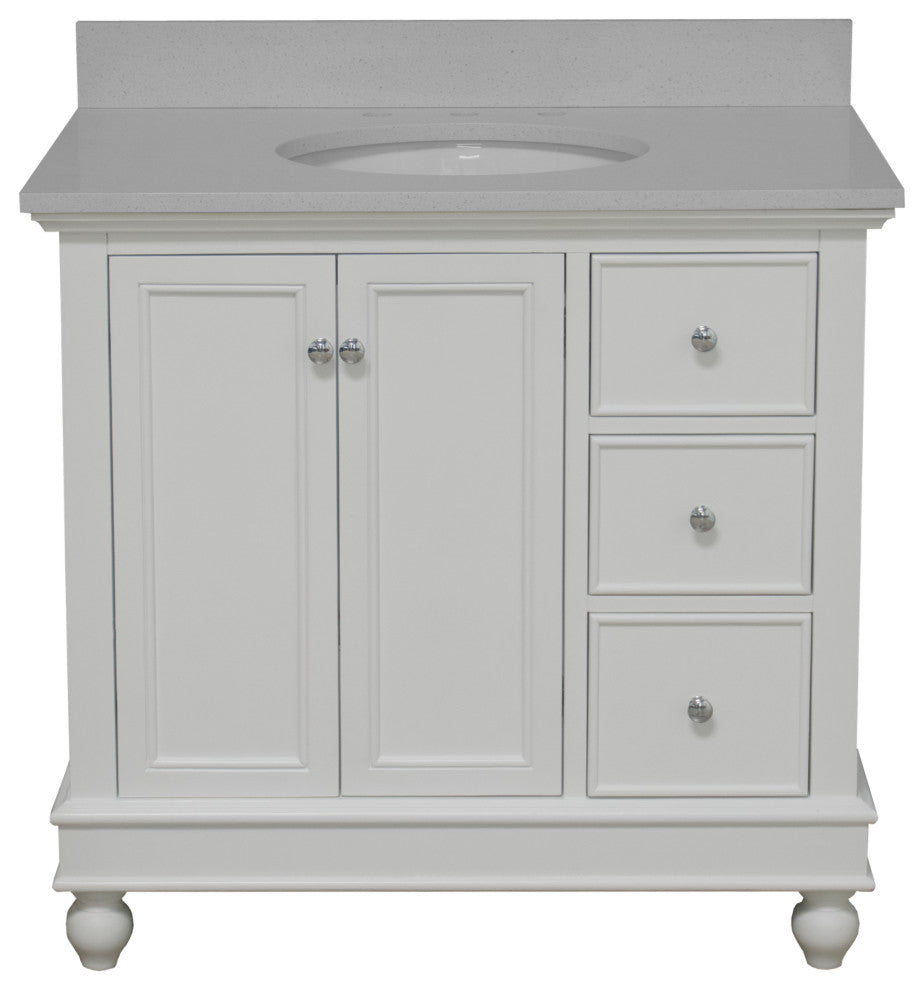 Bella 36" Bathroom Vanity, White, Quartz