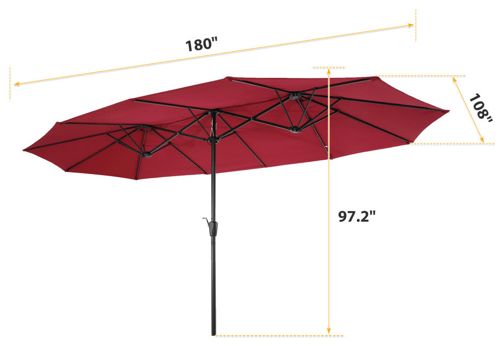 15'x9' Steel Double-Sided Rectangular Outdoor Market Patio Umbrella, Red