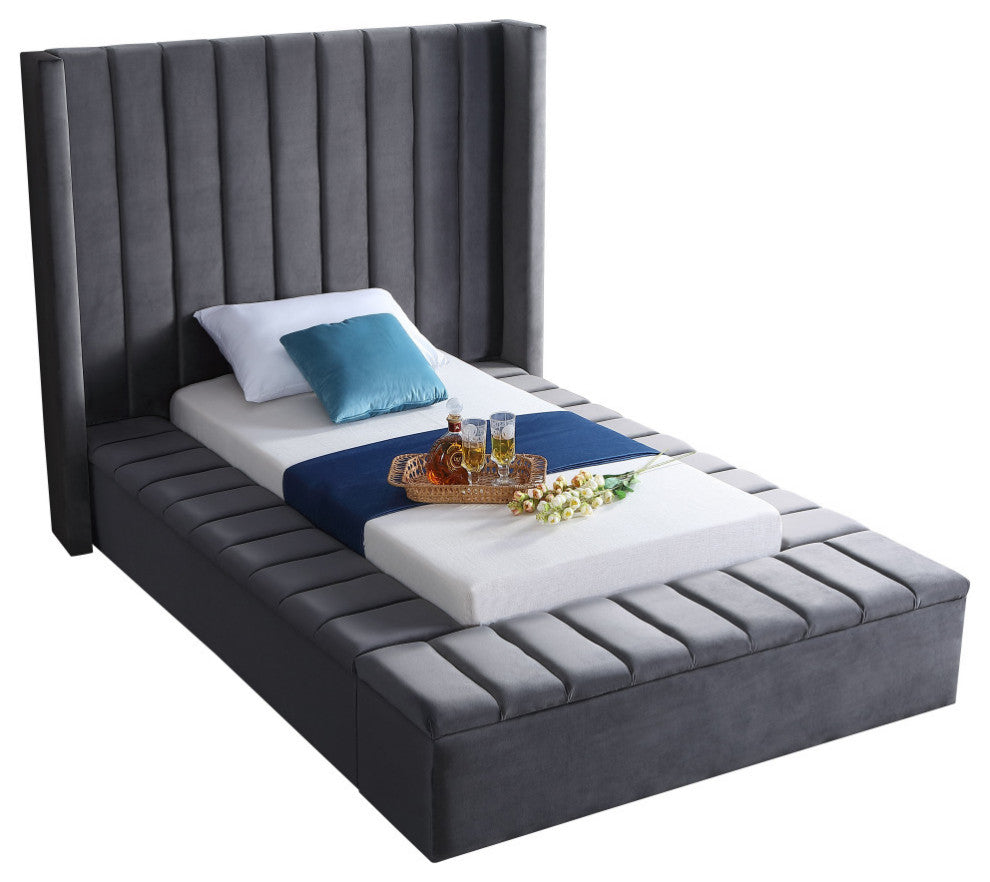 Kiki Velvet Bed, Gray, Twin