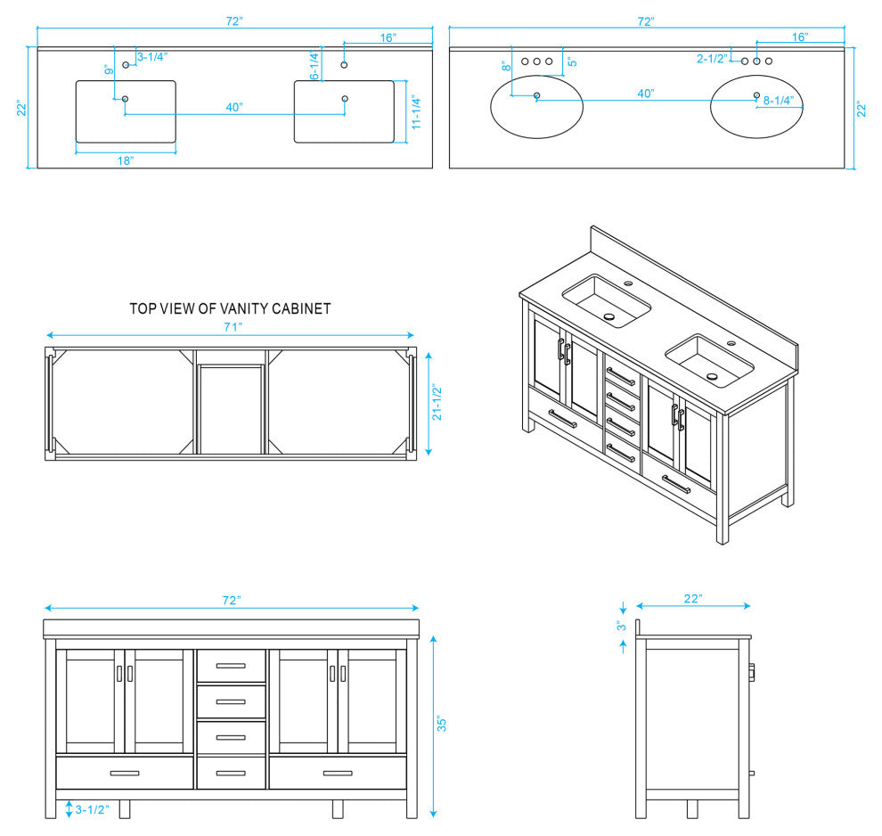 Wyndham WCS141472DGYIVUNSM70 72 inch Vanity in Gray with Ivory Marble and Square