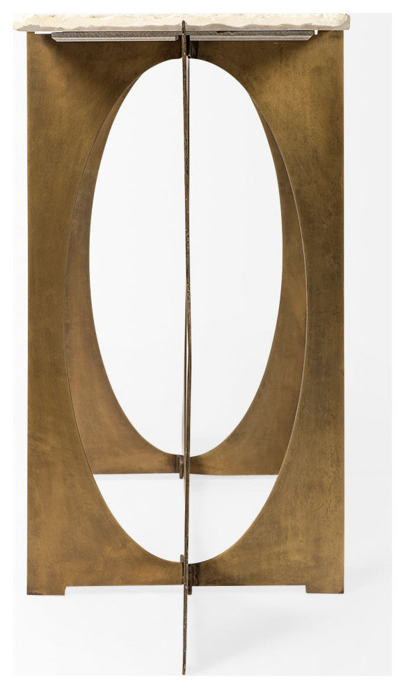 Reinhold IV White Marble Top w/ Gold Iron Base Console Table