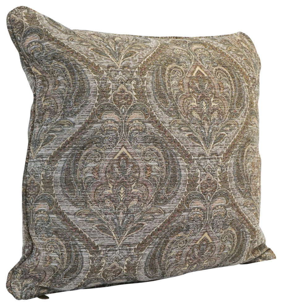 25" Double-Corded Patterned Tapestry Square Floor Pillow, Gray Damask
