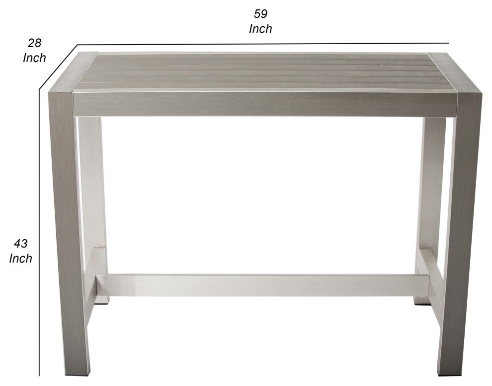 Benzara BM287805 Outdoor Bar Table, Gray Aluminum Frame, Plank Surface, Large