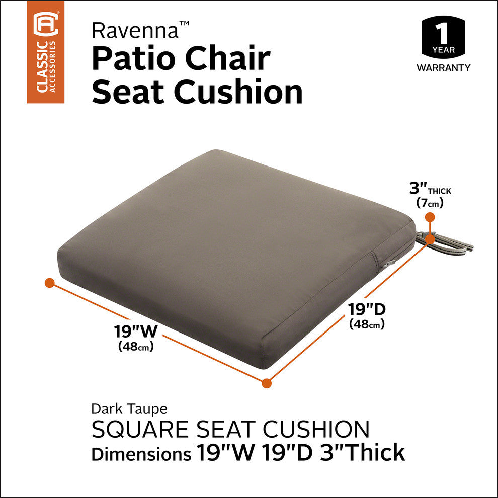 Square Patio Seat Cushion Slip Cover and Foam, Dark Taupe, 19"x19"x3"