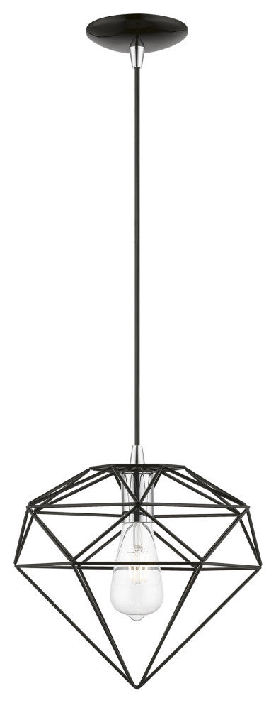 Knox 1 Light Shiny Black With Polished Chrome Accents Pendant