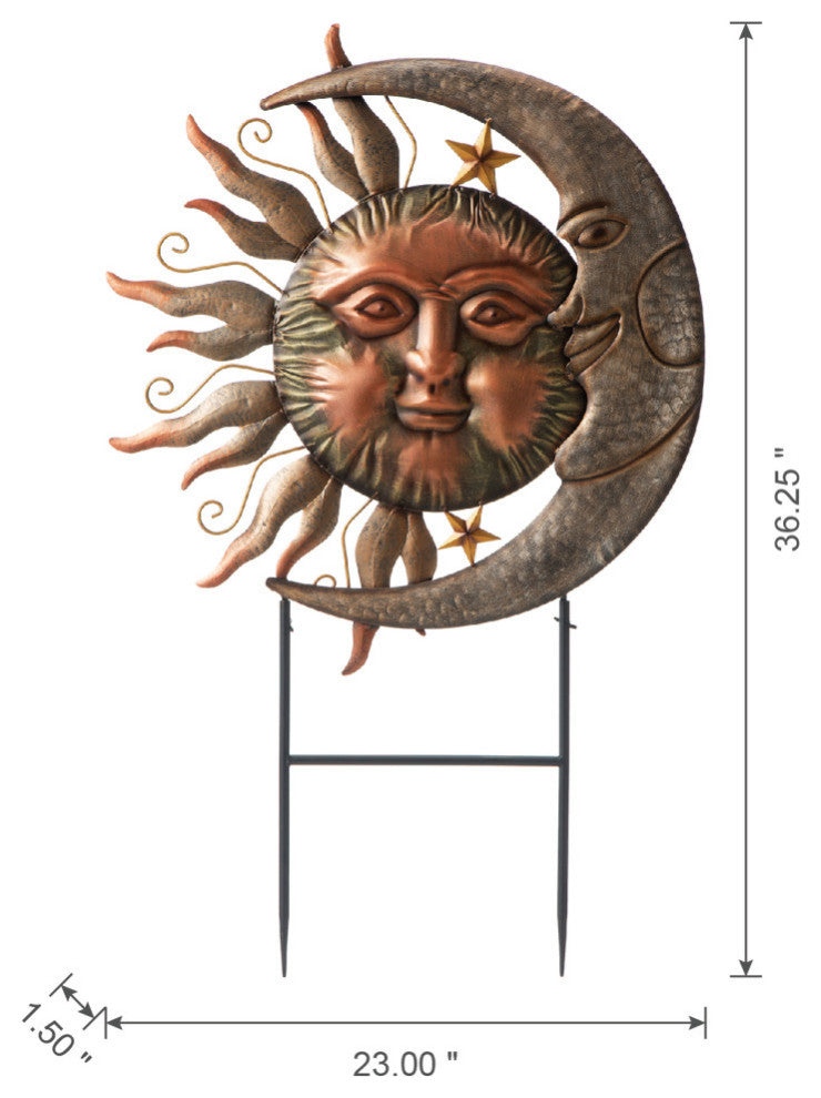 36.25"H Metal Sun and Moon Yardstake or Wall Decor