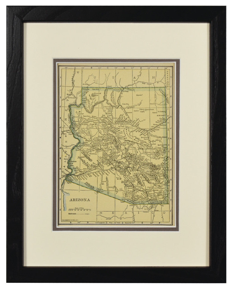 Vintage Arizona State Map, Framed Original Arizona Map- Authentic 1920s