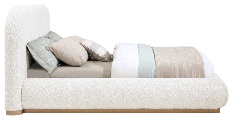 Vaughn Bed, Cream, Full, Boucle Fabric, Natural Finish