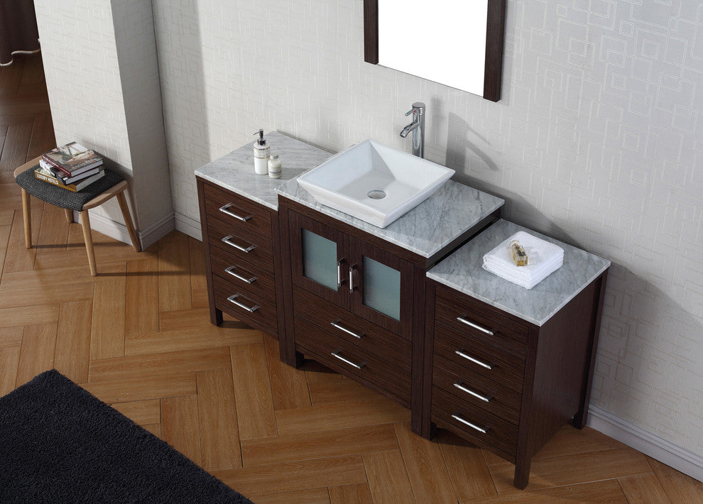 60" Single Bathroom Vanity, Espresso, White Marble, Polished Chrome