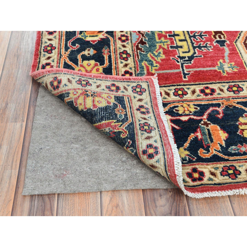 Imperial Red Afghan Peshawar Heriz Wool Hand Knotted Oriental Rug, 6'1"x9'2"