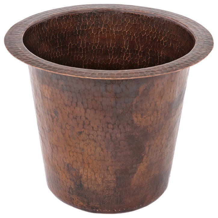 12" Round Hammered Copper Champagne Bar/Prep Sink, Drain & Accessories