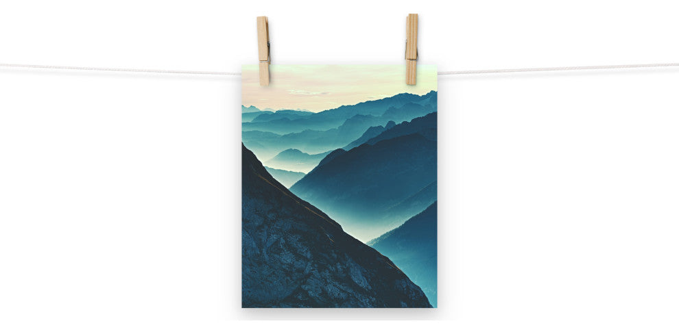Misty Blue Silhouette Mountain Range Landscape Photo Unframed Wall Art Prints, 8" X 10"