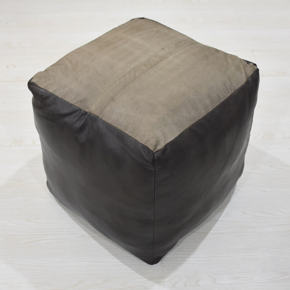 Poufs-Solid Goat Leather Pouf, Handmade (Recycled Cotton Fill), (Square)14x14x14