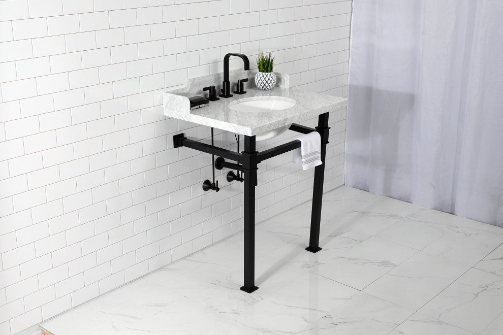 Kingston Brass LMS30MOQ0 30" Carrara Marble Console Sink, Legs