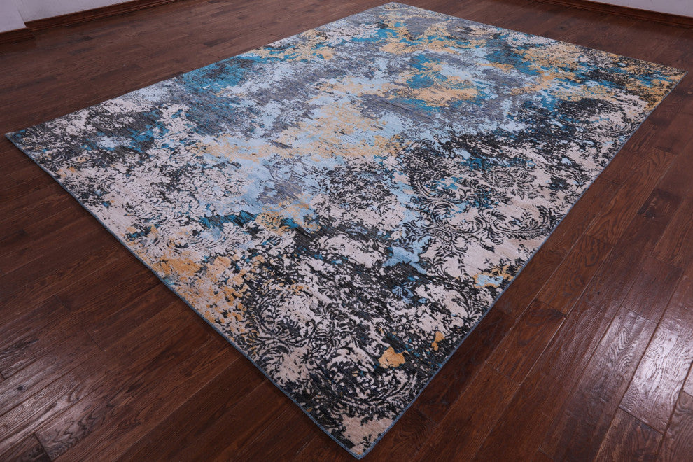 Handmade Wool & Silk Modern Rug 9' 0" X 12' 1" - Q15549