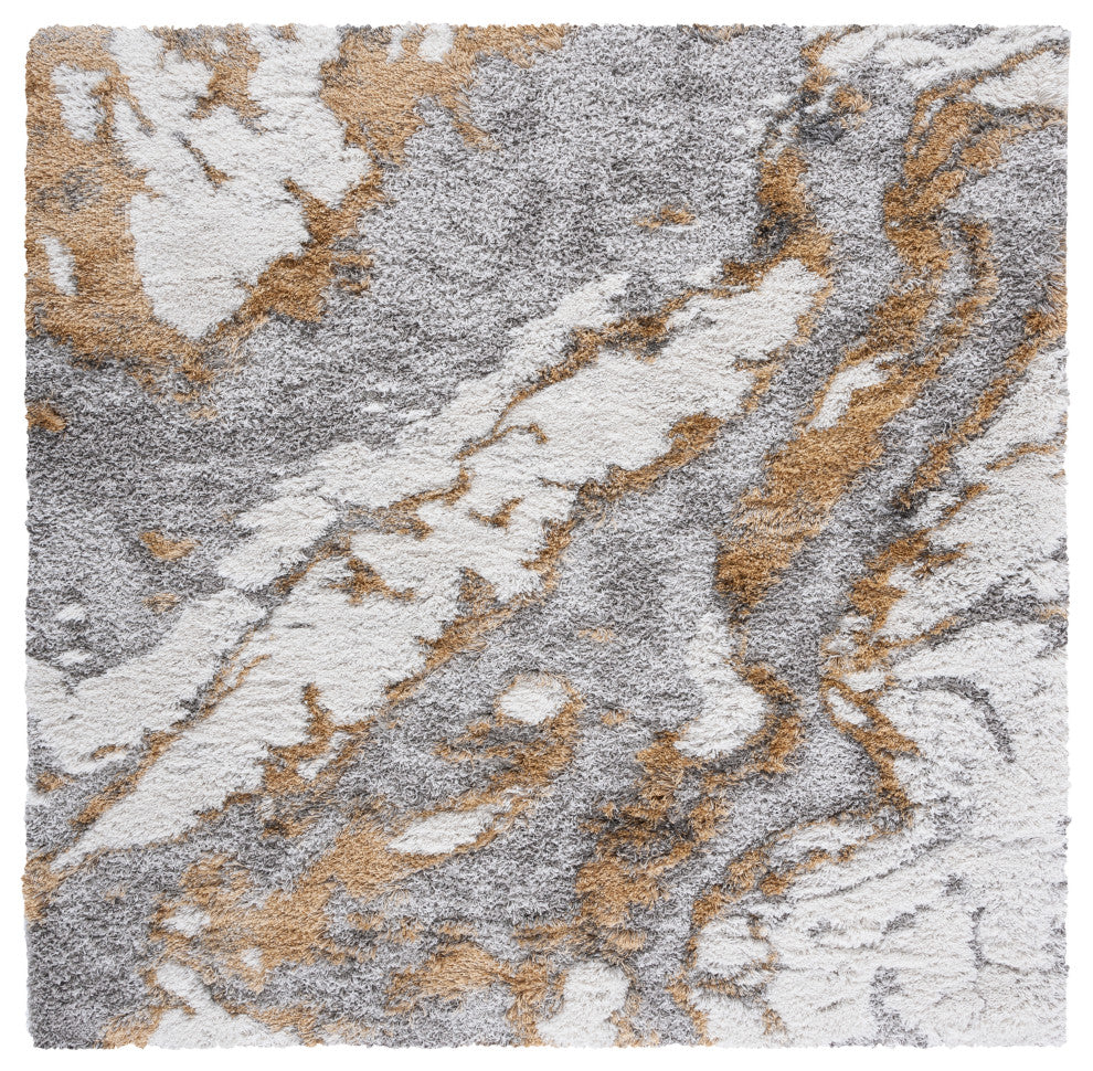 Safavieh Horizon Shag Hzn890D, Shag Rug, Gray and Gold, 6'7"x6'7" Square