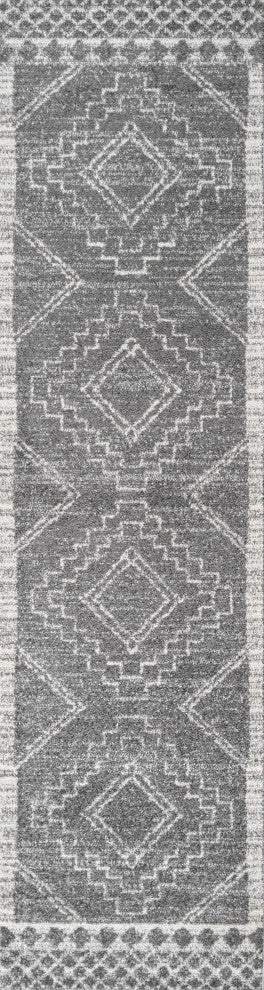 Amir Moroccan Beni Souk Rug, Gray/Cream, 2'x8'