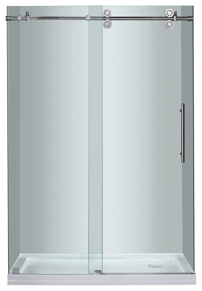 Langham 48"x77.5" Completely Frameless Sliding Shower Door, Chrome, Right Base