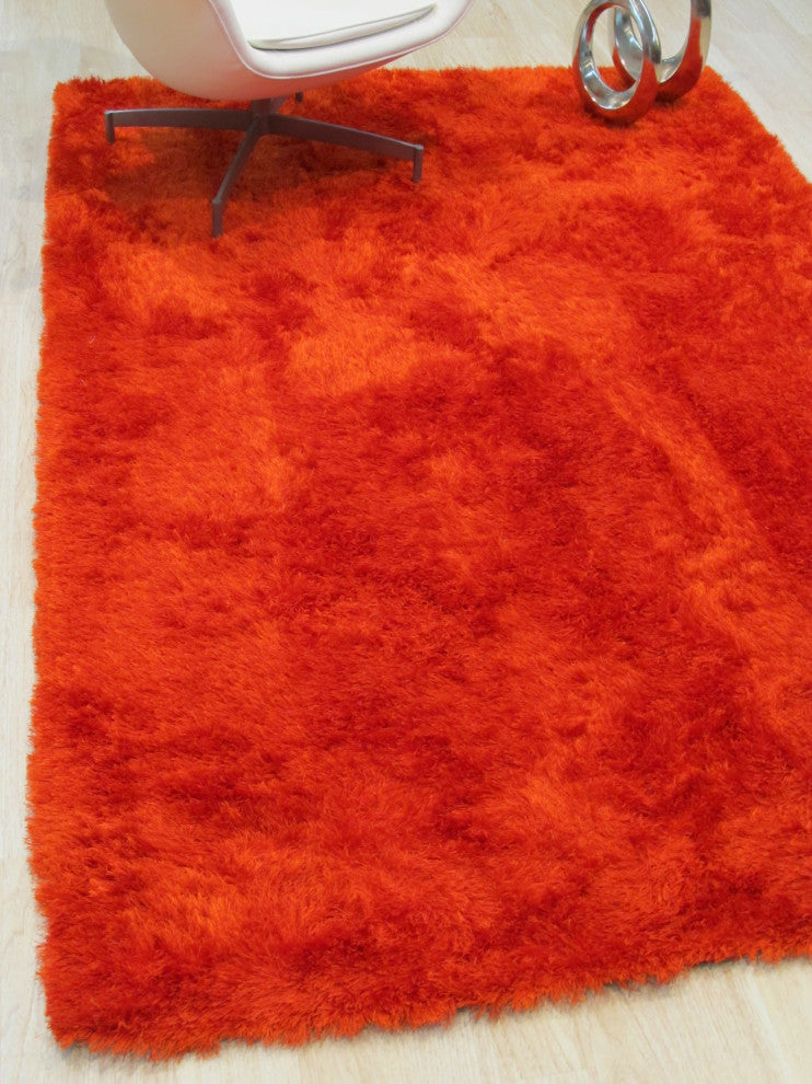 Handmade Polyester Orange Contemporary Solid London Shag Rug, 7'9 X 9'9