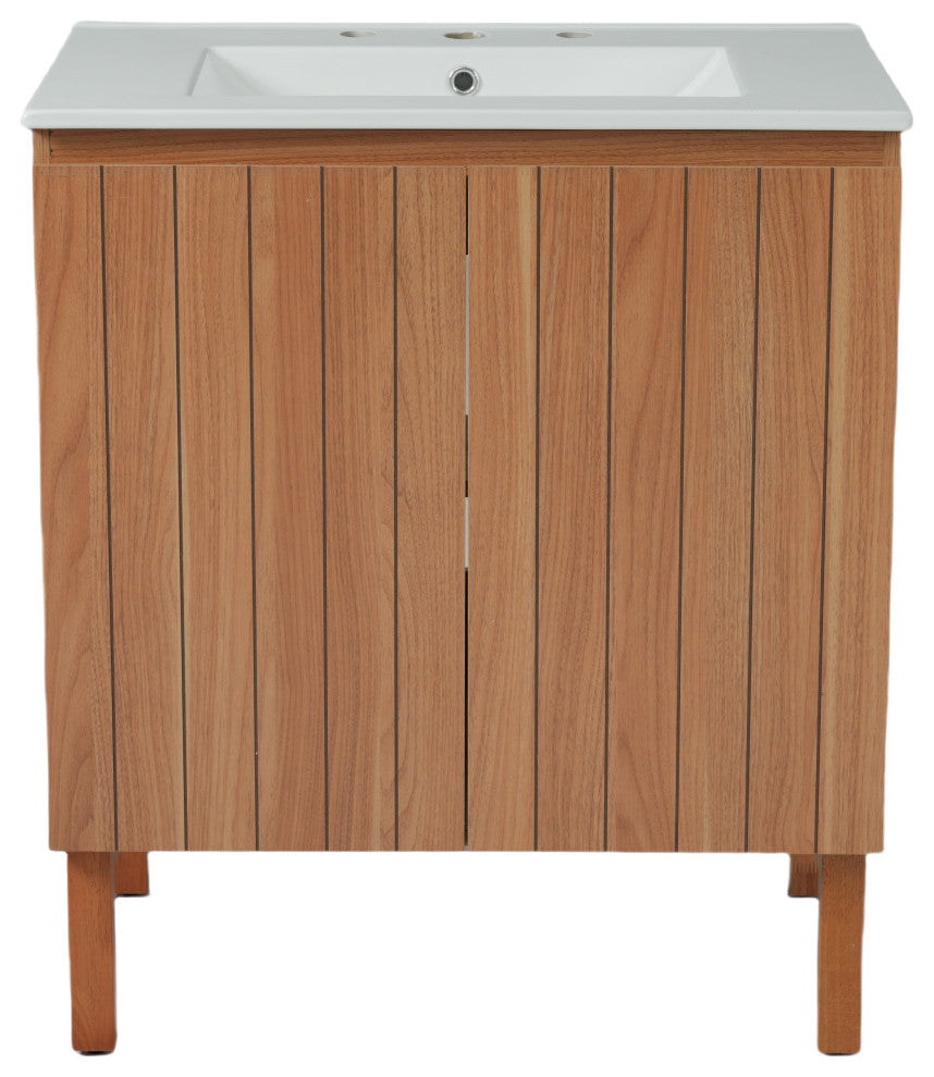 GDF Studio 30" Bathroom Vanity With Ceramic Sink & Free-Handle Doors, Natural