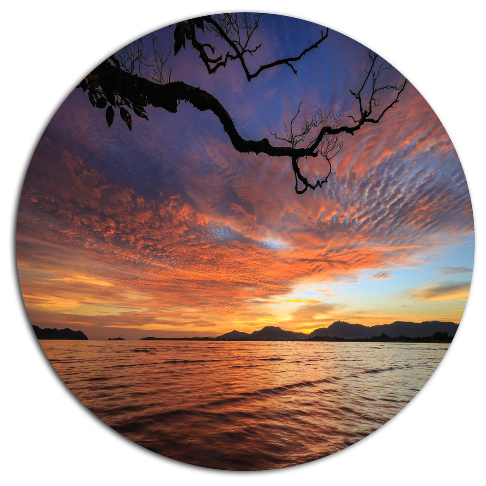 Beautiful Sunset Beach In Phuket, Seashore Round Metal Wall Art, 23"