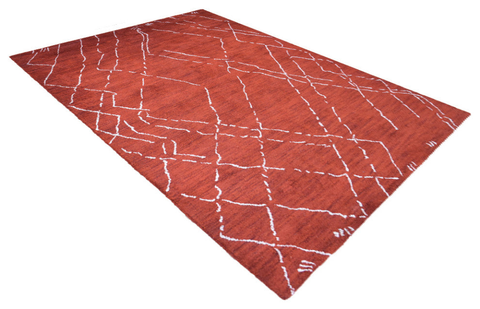 HAND KNOTTED LOOM SILK ECO-FRIENDLY RUG-5'x8',Rectangle,Red White,Contempor