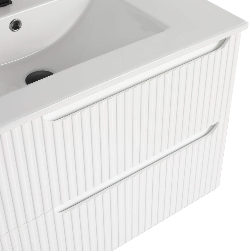 Citiscape Bath Vanity, Textured Drawer Fronts Sink Included, White, 30"