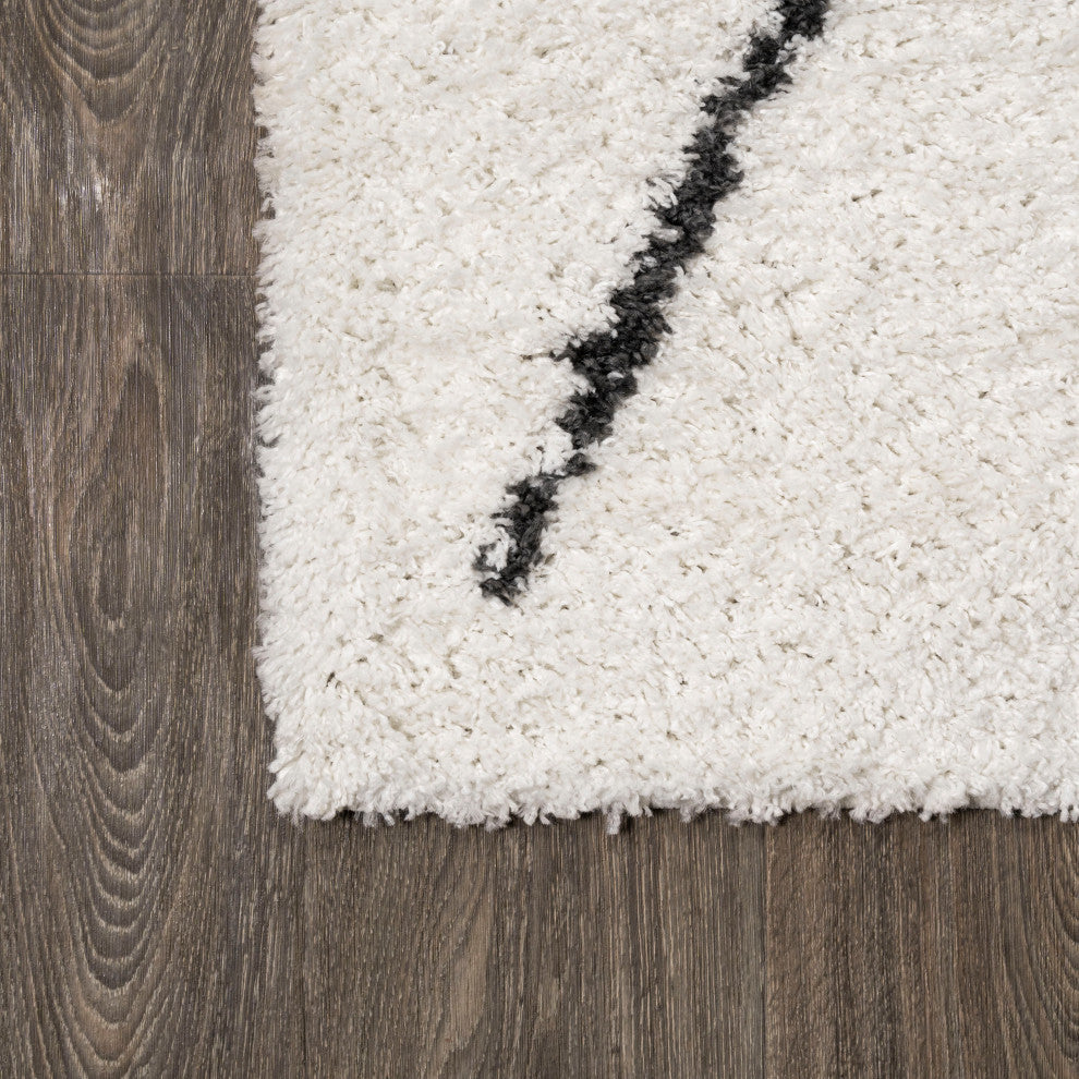 Catala Moroccan Diamond Shag Rug, White/Black, 2x8