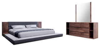 Nova Domus Jagger Dark Gray and Walnut Bed, Walnut/Charcoal, Queen