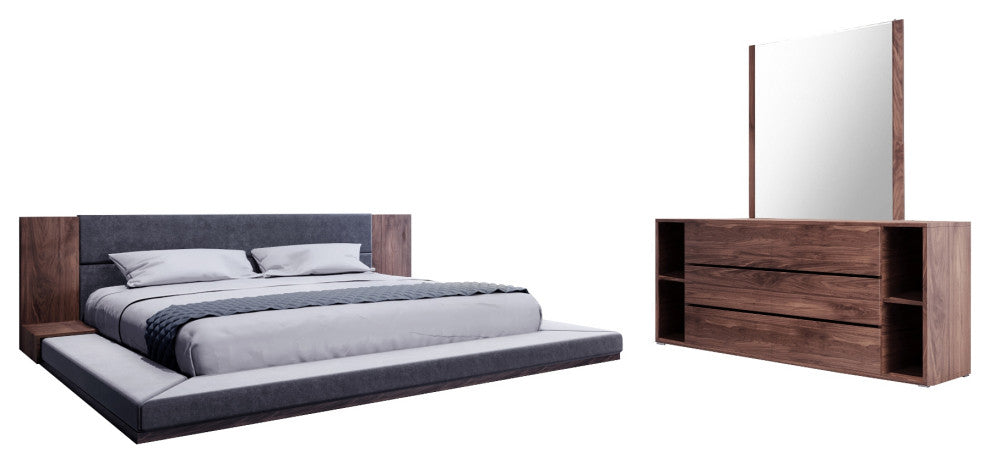 Nova Domus Jagger Dark Gray and Walnut Bed, Walnut/Charcoal, Queen