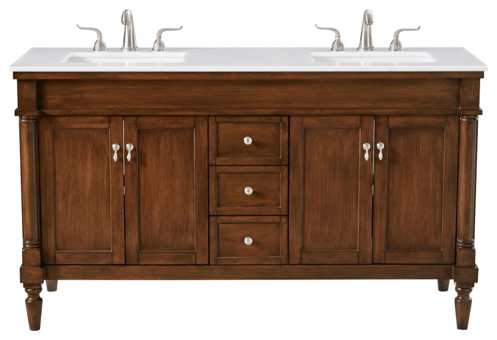 Home Living 60" Single Bathroom Vanity, Walnut With Engineered Marble Top