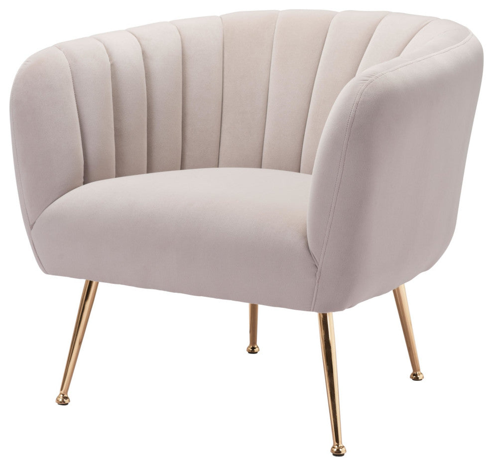Accent Chair, Steel, Fabric, Beige, Gold, Living Lounge Cafe Lobby Hospitality