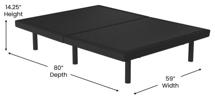 Selene Adjustable Upholstered Bed Base with Wireless Remote, Black, Queen