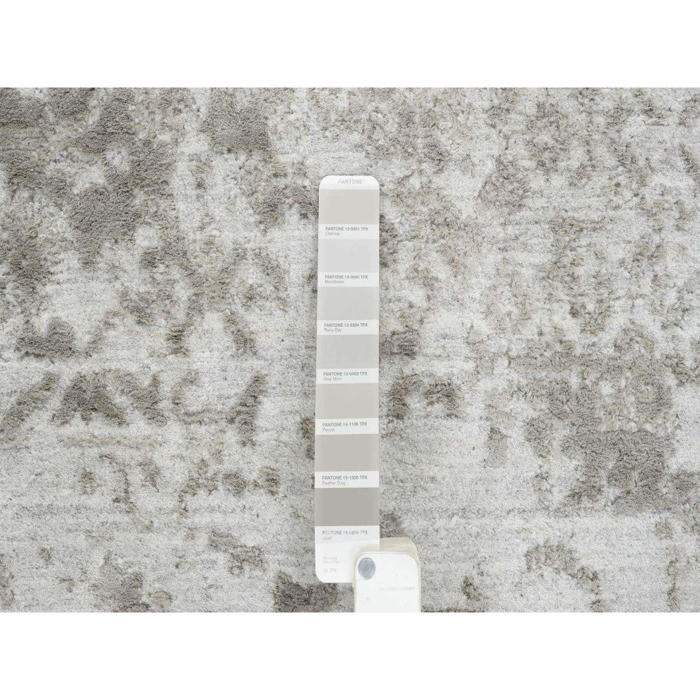 Gray Broken Persian Design Hand Knotted Wool and Silk Oversized Rug, 11'9"x15'