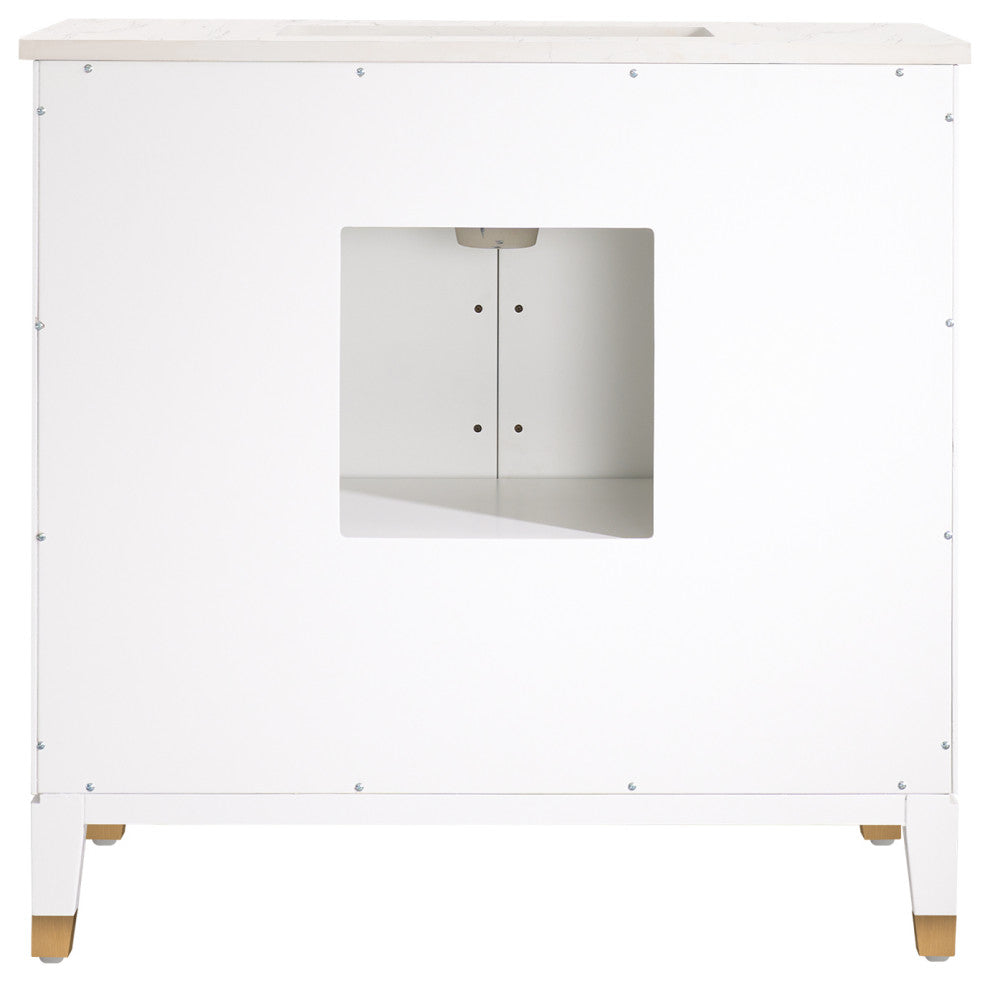 Melody Freestanding Bathroom Vanity with Wall Vanity Mirror and Quartz Top, White, 36"