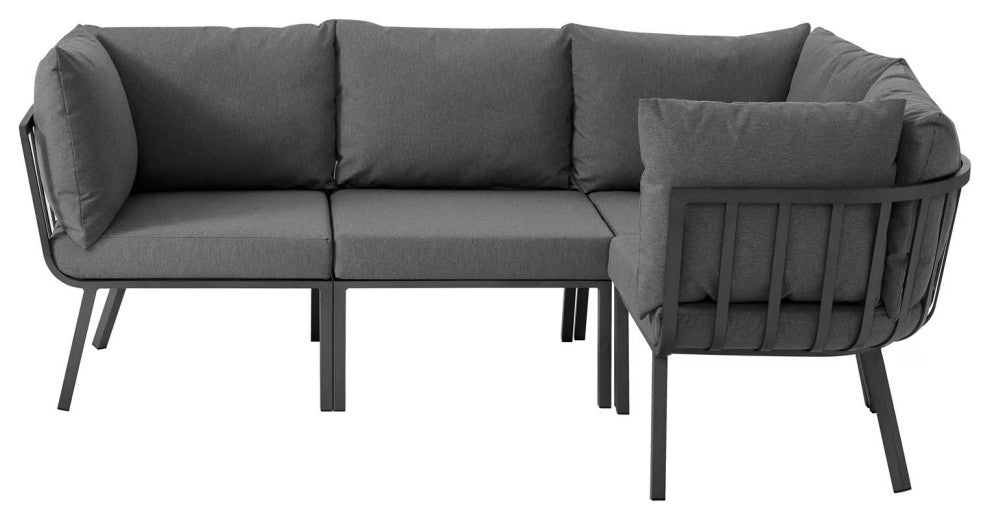 Lounge Sectional Sofa Chair Set, Aluminum, Metal, Gray, Modern, Outdoor