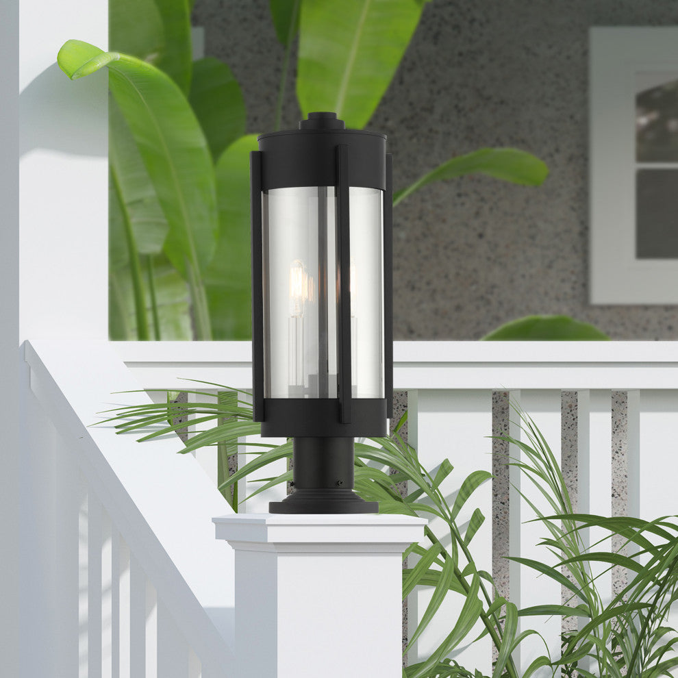 Sheridan 2 Light Black/Brushed Nickel Candles Medium Outdoor Post Top Lantern