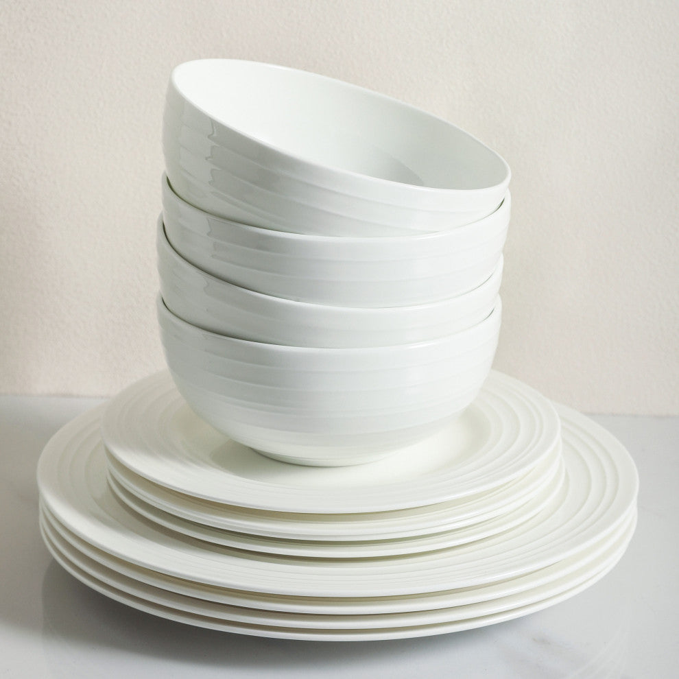 Stone Lain Eleanor Bone China 32 Piece Dinnerware Set, White