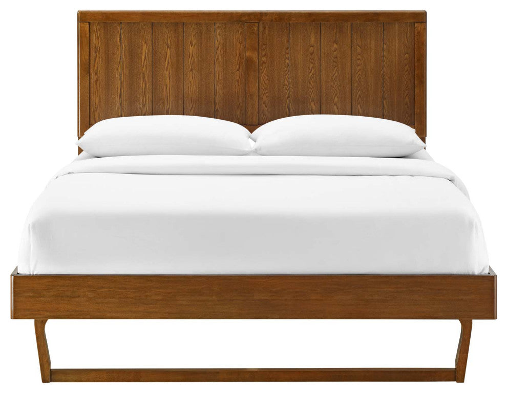 Platform Bed Frame, King Size, Wood, Brown Walnut, Modern Mid-Century, Bedroom