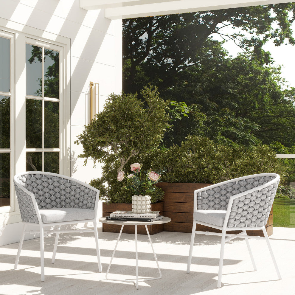 Rowan 24" Weaving Rope Outdoor Patio Dining Chairs, Set of 2, Optic White Acrylic