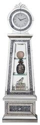Benzara BM269090 Mirrored Grandfather Clock With 3 Open Compartments, Silver