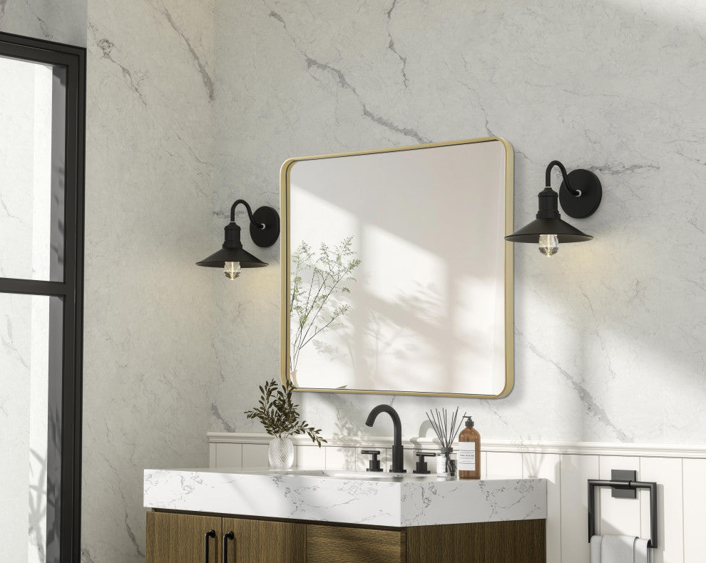 Home Living Contour Metal Rectangle Mirror 36x40, Brass