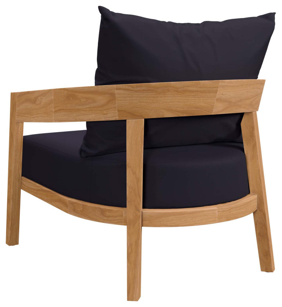 Sectional Sofa Chair Table Set, Blue Navy Natural, Teak Wood, Outdoor Patio
