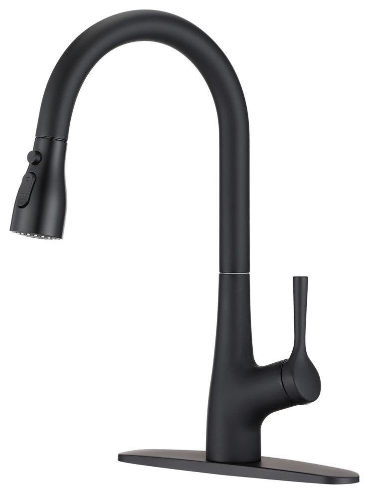 Single Handle Deck Mounted Pull Down Kitchen Faucet , Matte Black