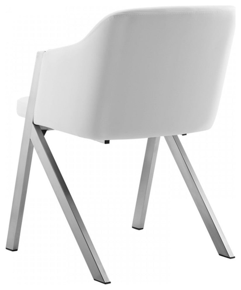 Set of Two White Faux Leather Modern Dining Chairs