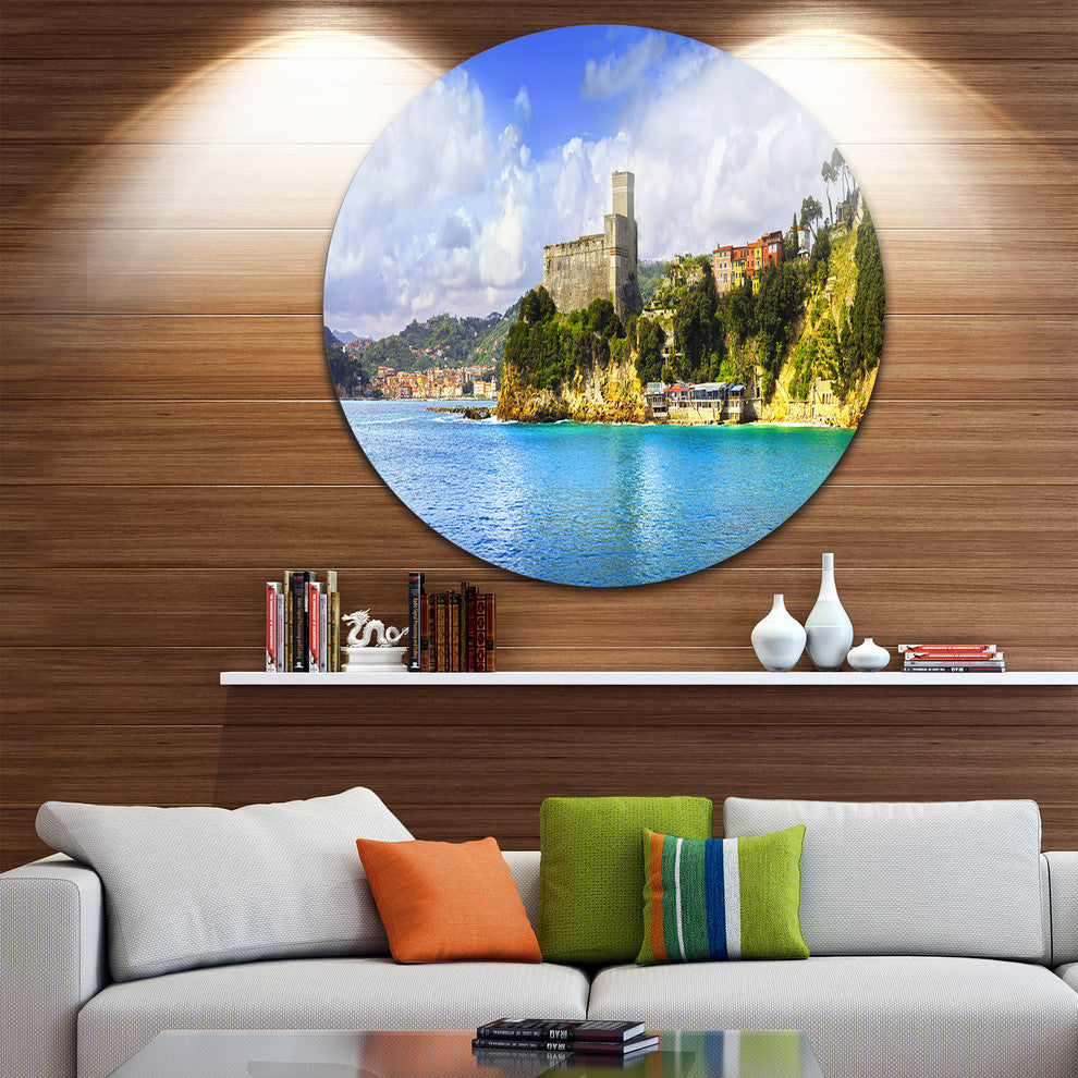 Lerici Village Panorama, Seascape Photo Disc Metal Artwork, 11"
